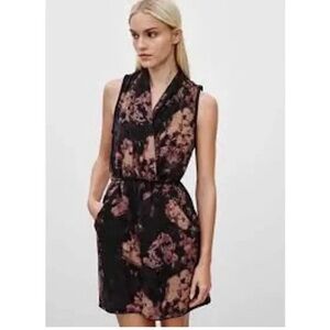 Aritzia Wilfred Sabine Faux Wrap Dress - Black & Plum Print - XXS
